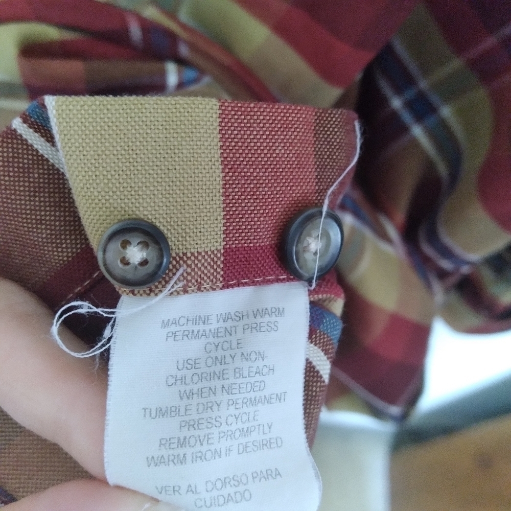Towncraft Wrinkle Free Red & Mustard Yellow Plaid Long Sleeve Button Down Shirt - Picture 6 of 6
